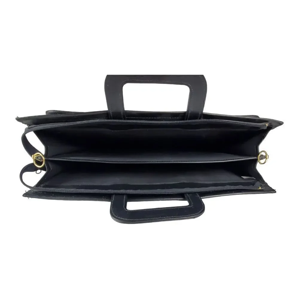 Attaché Organizer Briefcase Expandable Black Vinyl Retractable Handles Portfolio